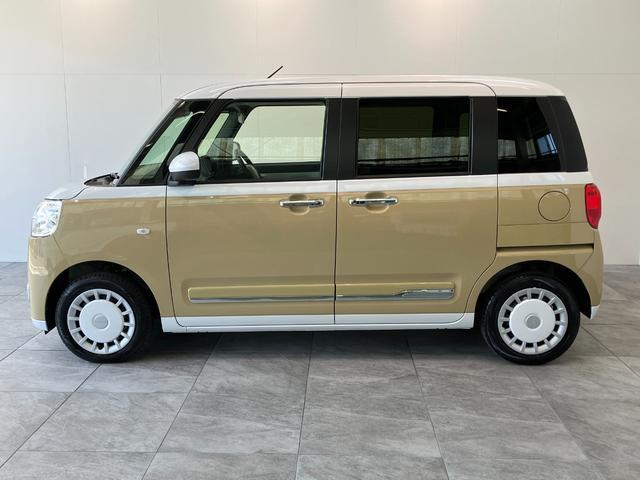 ムーヴキャンバスストライプスＧ　両側電動スライドドア　届出済未使用車衝突被害軽減ブレーキ　コーナーセンサー　バックカメラ（ナビ装着時用）　両側電動スライドドア　前席シートヒーター　電動パーキングブレーキ　ＬＥＤ　オートライト　オートエアコン　スマートキー　エコアイドル（滋賀県）の中古車