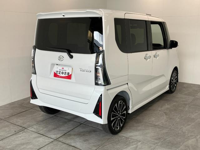 タントカスタムＲＳ　ターボ　両側電動スライドドア　届出済未使用車衝突被害軽減ブレーキ　コーナーセンサー　ターボ　バックカメラ（ナビ装着時用）　両側電動スライドドア　前席シートヒーター　電動パーキングブレーキ　ＬＥＤ　オートエアコン　スマートキー　エコアイドル（滋賀県）の中古車