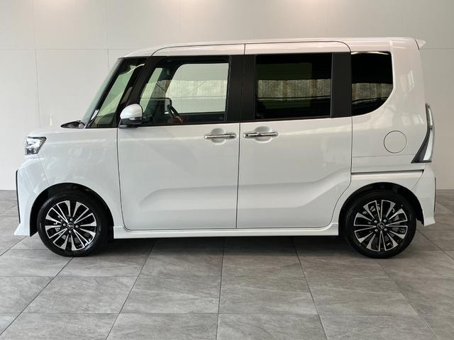 タントカスタムＲＳ　ターボ　両側電動スライドドア　届出済未使用車衝突被害軽減ブレーキ　コーナーセンサー　ターボ　バックカメラ（ナビ装着時用）　両側電動スライドドア　前席シートヒーター　電動パーキングブレーキ　ＬＥＤ　オートエアコン　スマートキー　エコアイドル（滋賀県）の中古車