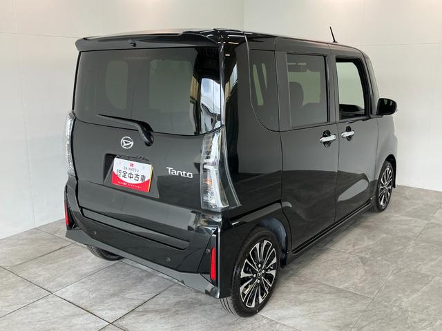 タントカスタムＲＳ　ターボ　両側電動スライドドア　届出済未使用車衝突被害軽減ブレーキ　コーナーセンサー　ターボ　バックカメラ（ナビ装着時用）　両側電動スライドドア　前席シートヒーター　電動パーキングブレーキ　ＬＥＤ　オートライト　スマートキー　エコアイドル（滋賀県）の中古車