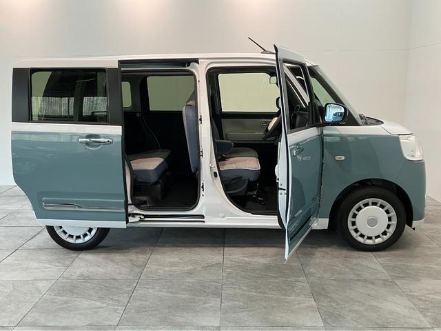 ムーヴキャンバスストライプスＧ　両側電動スライドドア　ＬＥＤ　届出済未使用車衝突被害軽減ブレーキ　コーナーセンサー　バックカメラ（ナビ装着時用）　両側電動スライドドア　前席シートヒーター　電動パーキングブレーキ　ＬＥＤ　オートライト　オートエアコン　スマートキー　エコアイドル（滋賀県）の中古車