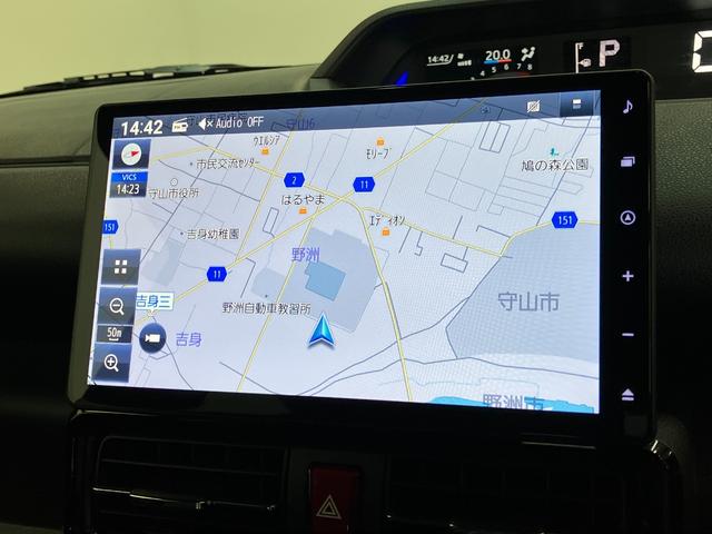 タントカスタムＲＳ　１０型ナビ　前後ドラレコ　届出済未使用車衝突被害軽減ブレーキ　コーナーセンサー　ターボ　１０型フルセグナビ　Ｂｌｕｅｔｏｏｔｈ　ＤＶＤ再生　ＵＳＢ　バックカメラ　前後ドラレコ　両側電動スライドドア　前席シートヒーター　ＬＥＤ　スマートキー（滋賀県）の中古車