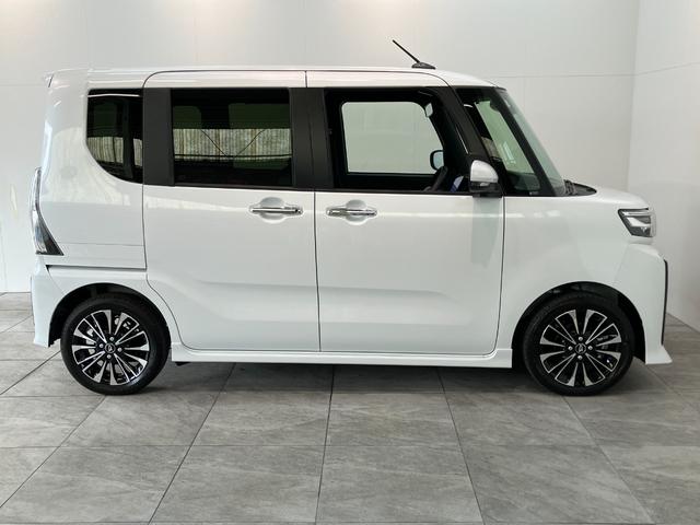 タントカスタムＲＳ　１０型ナビ　前後ドラレコ　届出済未使用車衝突被害軽減ブレーキ　コーナーセンサー　ターボ　１０型フルセグナビ　Ｂｌｕｅｔｏｏｔｈ　ＤＶＤ再生　ＵＳＢ　バックカメラ　前後ドラレコ　両側電動スライドドア　前席シートヒーター　ＬＥＤ　スマートキー（滋賀県）の中古車