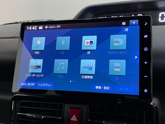 タントカスタムＲＳ　１０型ナビ　前後ドラレコ　届出済未使用車衝突被害軽減ブレーキ　コーナーセンサー　ターボ　１０型フルセグナビ　Ｂｌｕｅｔｏｏｔｈ　ＤＶＤ再生　ＵＳＢ　バックカメラ　前後ドラレコ　両側電動スライドドア　前席シートヒーター　ＬＥＤ　スマートキー（滋賀県）の中古車