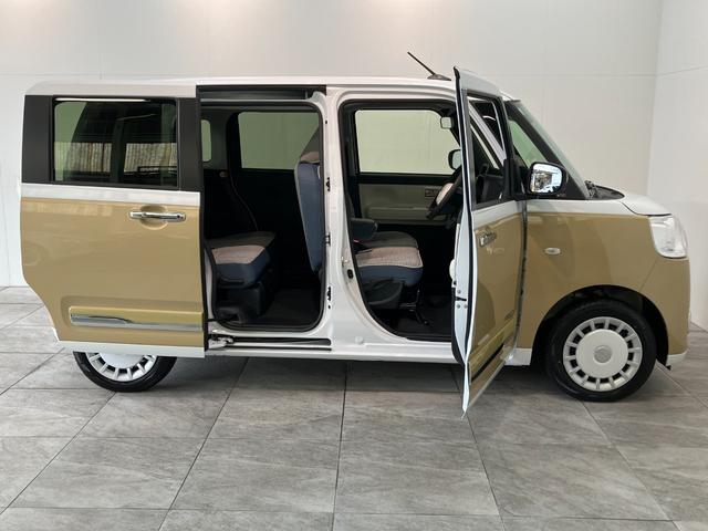 ムーヴキャンバスストライプスＧ　両側電動スライドドア　ＬＥＤ　届出済未使用車衝突被害軽減ブレーキ　コーナーセンサー　バックカメラ（ナビ装着時用）　両側電動スライドドア　前席シートヒーター　電動パーキングブレーキ　ＬＥＤ　オートライト　オートエアコン　スマートキー　エコアイドル（滋賀県）の中古車