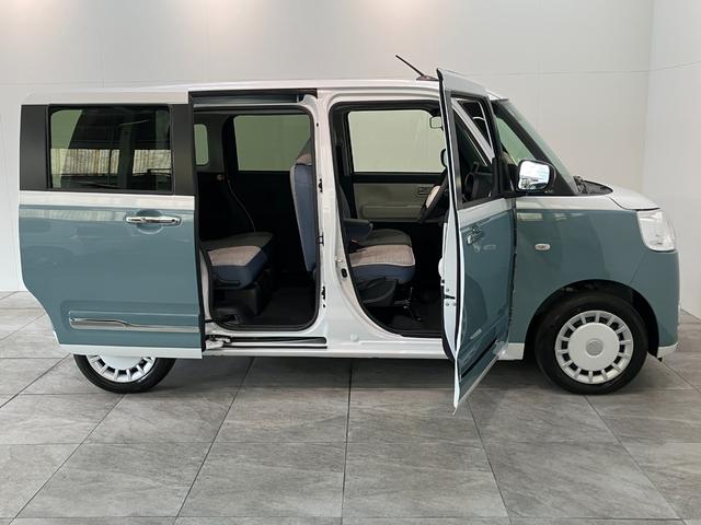 ムーヴキャンバスストライプスＧ　両側電動スライドドア　ＬＥＤ　届出済未使用車衝突被害軽減ブレーキ　コーナーセンサー　バックカメラ（ナビ装着時用）　両側電動スライドドア　前席シートヒーター　電動パーキングブレーキ　ＬＥＤ　オートライト　オートエアコン　スマートキー　エコアイドル（滋賀県）の中古車