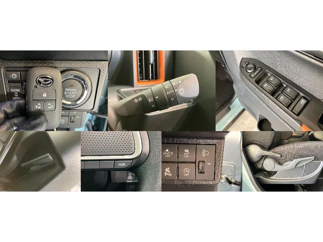 タントファンクロス　コーナーセンサー　ＬＥＤ　届出済未使用車衝突被害軽減ブレーキ　コーナーセンサー　バックカメラ（ナビ装着時用）　両側電動スライドドア　前席シートヒーター　電動パーキングブレーキ　ＬＥＤ　オートライト　オートエアコン　スマートキー　エコアイドル（滋賀県）の中古車