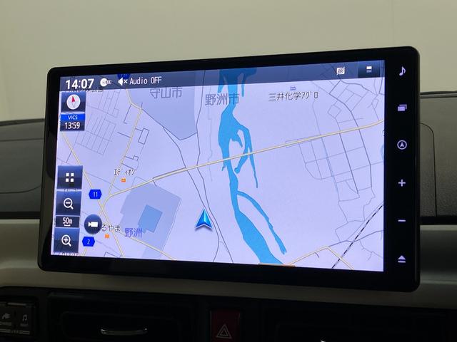 ムーヴキャンバスストライプスＧターボ　１０型ナビ　Ｐカメラ　レーダークルコン衝突被害軽減ブレーキ　コーナーセンサー　１０型フルセグナビ　パノラマカメラ　Ｂｌｕｅｔｏｏｔｈ　ＵＳＢ　前後ドラレコ　レーダクルーズコントロール　両側電動スライドドア　前席シートヒーター　エコアイドル（滋賀県）の中古車