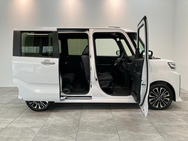 タントカスタムＲＳ　ターボ　コーナーセンサー　届出済未使用車衝突被害軽減ブレーキ　コーナーセンサー　バックカメラ（ナビ装着時用）　両側電動スライドドア　前席シートヒーター　電動パーキングブレーキ　ＬＥＤ　オートライト　オートエアコン　スマートキー　エコアイドル（滋賀県）の中古車