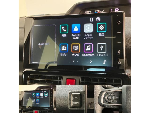 タントカスタムX 9型ディスプレイオーディオ 届出済未使用車衝突被害軽減ブレーキ コーナーセンサー 9型ディスプレイオーディオ フルセグ Bluetooth USB バックカメラ 両側電動スライドドア 前席シートヒーター LED スマートキー エコアイドル(滋賀県)の中古車