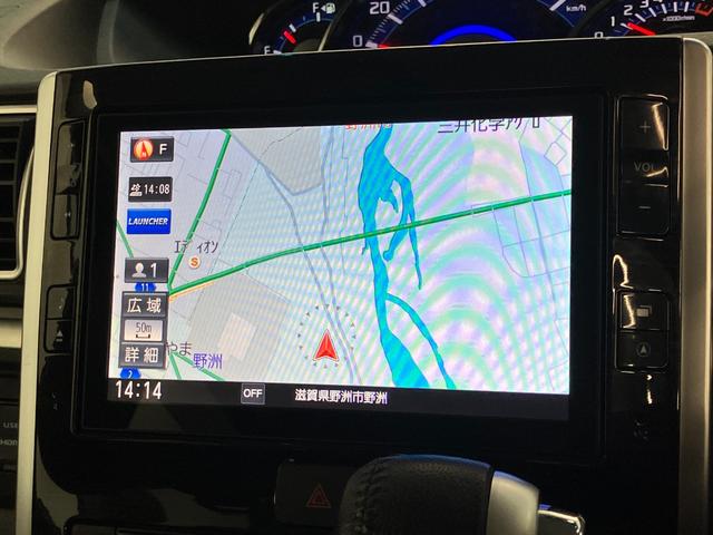 タントカスタムＲＳトップエディションＳＡ２　８型ナビ　Ｂカメラ衝突被害軽減ブレーキ　ターボ　８型フルセグナビ　Ｂｌｕｅｔｏｏｔｈ　ＤＶＤ再生　ＵＳＢ　バックカメラ　両側電動スライドドア　ＬＥＤ　オートライト　オートエアコン　スマートキー　エコアイドル（滋賀県）の中古車