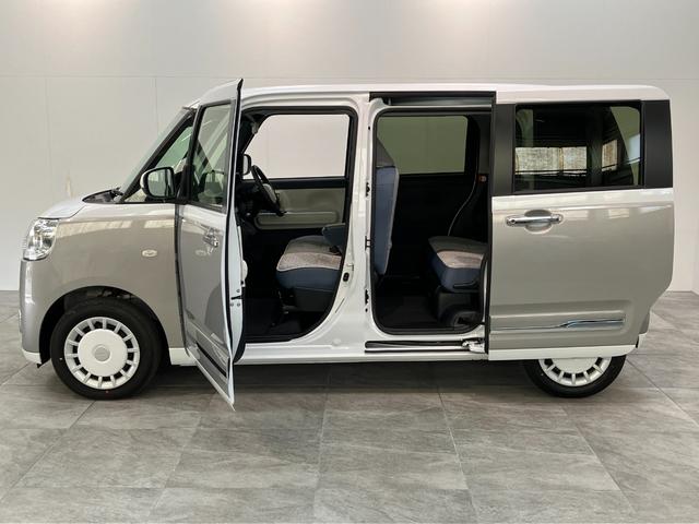 ムーヴキャンバスストライプスＧ　９型ディスプレイオーディオ　届出済未使用車衝突被害軽減ブレーキ　コーナーセンサー　９型ディスプレイオーディオ　フルセグ　Ｂｌｕｅｔｏｏｔｈ　ＵＳＢ　バックカメラ　両側電動スライドドア　前席シートヒーター　ＬＥＤ　ワイヤレス充電器　エコアイドル（滋賀県）の中古車