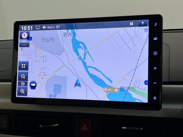 ムーヴキャンバスストライプスＧターボ　１０型ナビ　Ｂカメラ　前後ドラレコ衝突被害軽減ブレーキ　１０型フルセグナビ　ＤＶＤ　Ｂｌｕｅｔｏｏｔｈ　ＵＳＢ　バックカメラ　前後ドラレコ　両側電動スライドドア　ＬＥＤ　オートライト　オートエアコン　シートヒーター　レーダークルコン（滋賀県）の中古車