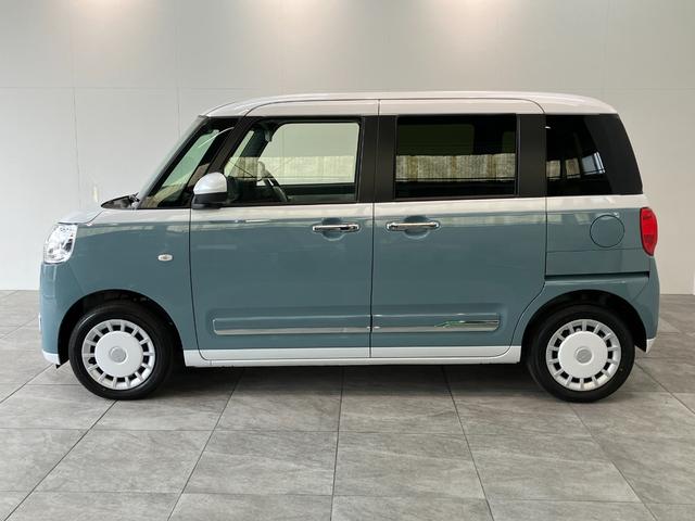 ムーヴキャンバスストライプスＧ　両側電動スライドドア　届出済未使用車衝突被害軽減ブレーキ　コーナーセンサー　バックカメラ（ナビ装着時用）　両側電動スライドドア　前席シートヒーター　電動パーキングブレーキ　ＬＥＤ　オートライト　オートエアコン　スマートキー　エコアイドル（滋賀県）の中古車