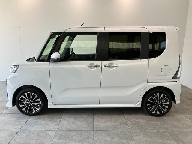 タントカスタムＲＳリミテッド　ターボ　クルコン　届出済未使用車衝突被害軽減ブレーキ　コーナーセンサー　バックカメラ（ナビ装着時用）　両側電動スライドドア　前席シートヒーター　電動パーキングブレーキ　ＬＥＤ　オートライト　オートエアコン　クルーズコントロール（滋賀県）の中古車