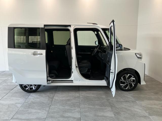 タントカスタムＸリミテッド　レーダークルコン　届出済未使用車衝突被害軽減ブレーキ　コーナーセンサー　バックカメラ（ナビ装着時用）　両側電動スライドドア　前席シートヒーター　電動パーキングブレーキ　ＬＥＤ　オートライト　オートエアコン　クルコン　スマートキー（滋賀県）の中古車