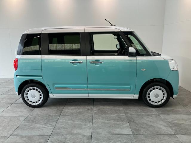 ムーヴキャンバスストライプスＧ　両側電動スライドドア　届出済未使用車衝突被害軽減ブレーキ　コーナーセンサー　バックカメラ（ナビ装着時用）　両側電動スライドドア　前席シートヒーター　電動パーキングブレーキ　ＬＥＤ　オートライト　オートエアコン　スマートキー　エコアイドル（滋賀県）の中古車