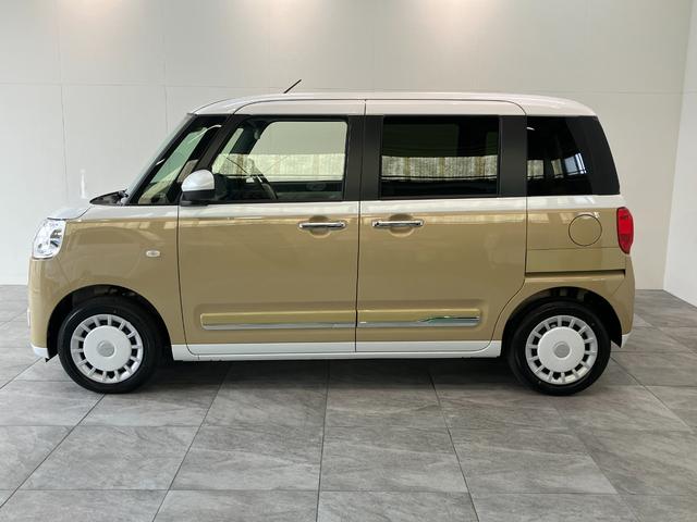 ムーヴキャンバスストライプスＧ　両側パワスラ　ＬＥＤ　届出済未使用車衝突被害軽減ブレーキ　コーナーセンサー　バックカメラ（ナビ装着時用）　両側電動スライドドア　前席シートヒーター　電動パーキングブレーキ　ＬＥＤ　オートライト　オートエアコン　スマートキー　エコアイドル（滋賀県）の中古車