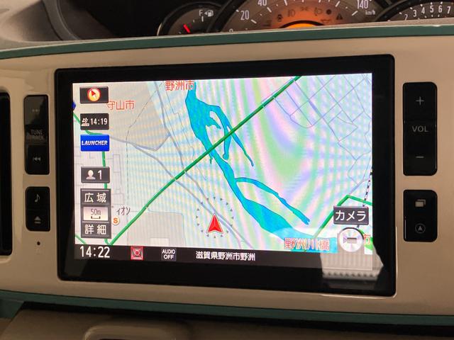 ムーヴキャンバスＧメイクアップ　ＳＡ３　８型フルセグナビ　パノラマカメラ衝突被害軽減ブレーキ　８型フルセグナビ　Ｂｌｕｅｔｏｏｔｈ　ＵＳＢ　ＤＶＤ再生　パノラマカメラ　ドラレコ　ＥＴＣ　両側電動スライドドア　シートヒーター　ＬＥＤ　オートライト　オートエアコン　４ＷＤ（滋賀県）の中古車