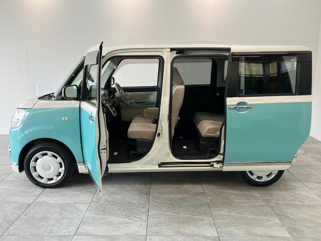 ムーヴキャンバスＧメイクアップ　ＳＡ３　８型フルセグナビ　パノラマカメラ衝突被害軽減ブレーキ　８型フルセグナビ　Ｂｌｕｅｔｏｏｔｈ　ＵＳＢ　ＤＶＤ再生　パノラマカメラ　ドラレコ　ＥＴＣ　両側電動スライドドア　シートヒーター　ＬＥＤ　オートライト　オートエアコン　４ＷＤ（滋賀県）の中古車