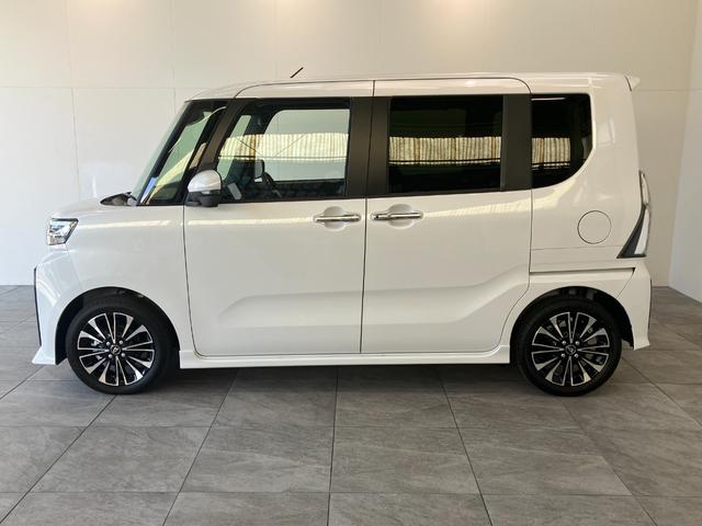 タントカスタムＲＳリミテッド　ターボ　１０型ナビ　届出済未使用車衝突被害軽減ブレーキ　コーナーセンサー　１０型フルセグナビ　Ｂｌｕｅｔｏｏｔｈ　ＤＶＤ再生　ＵＳＢ　バックカメラ　前後ドラレコ　両側電動スライドドア　前席シートヒーター　ＬＥＤ　レーダークルーズ（滋賀県）の中古車