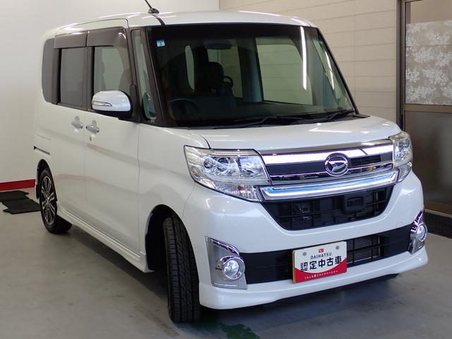 タントカスタムＲＳ　トップエディションＳＡ衝突被害軽減ブレーキ　横滑り防止装置　アイドリングストップ　両側電動スライドドア　ステアリングスイッチ　オートライト　革巻きハンドル　キーフリーシステム　オートエアコン　ナビ　バイザー　マット　ターボ（岐阜県）の中古車