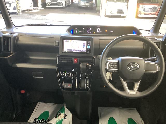 タントカスタムＲＳ衝突被害軽減ブレーキ　横滑り防止装置　４ＷＤ　オートハイビーム　アイドリングストップ　ステアリングスイッチ　オートライト　キーフリー　エアコン　ナビ　ドラレコ　パノラマカメラ　ＥＴＣ　マット　バイザー（岐阜県）の中古車