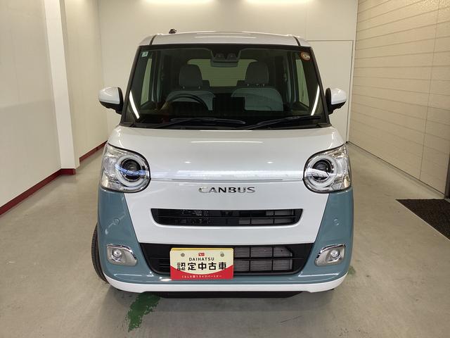 ムーヴキャンバスストライプスGターボ衝突被害軽減ブレーキ 横滑り防止装置 オートハイビーム アイドリングストップ ステアリングスイッチ オートライト キーフリーシステム オートエアコン パノラマカメラ マット バイザー(岐阜県)の中古車