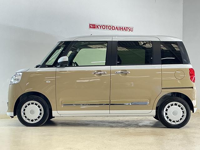 ムーヴキャンバスストライプスＧターボ　デモカー　バックカメラ　両側電動デモカー　バックカメラ　両側電動スライドドア　アダプティブクルーズコントロール　前後コーナーセンサー　前席シートヒーター　電子パーキング　オートブレーキホールド　オートマチックハイビーム　スマアシ（京都府）の中古車