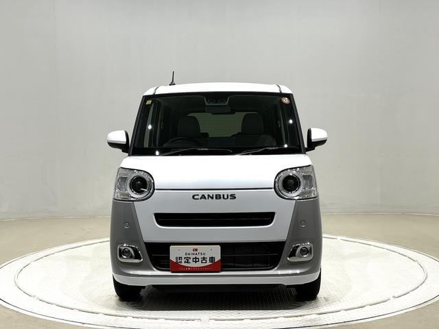 ムーヴキャンバスストライプスＧターボ　電動パーキングブレーキＬＥＤオートライト・フォグランプ　電動パーキングブレーキ　プッシュボタンスタート　セキュリティアラーム　バックカメラ　両側パワースライドドアウエルカムオープン機能　オート電動格納式ドアミラー（広島県）の中古車
