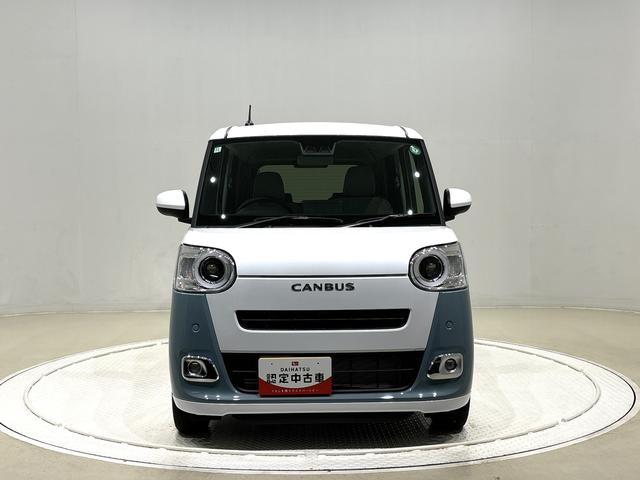 ムーヴキャンバスストライプスＧターボ　バックカメラ　前席シートヒーターＬＥＤオートライト・フォグランプ　　プッシュボタンスタート　セキュリティアラーム　バックカメラ　両側パワースライドドアウエルカムオープン機能　オート電動格納式ドアミラー（広島県）の中古車