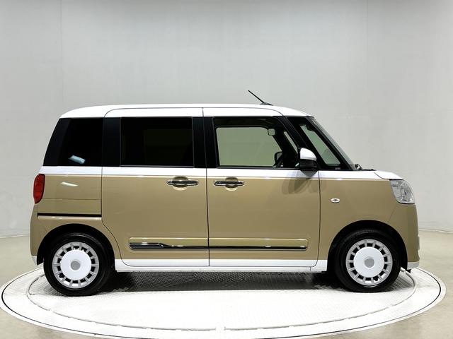 ムーヴキャンバスストライプスＧターボＬＥＤオートライト・フォグランプ　電動パーキングブレーキ　プッシュボタンスタート　セキュリティアラーム　バックカメラ　両側パワースライドドアウエルカムオープン機能　オート電動格納式ドアミラー（広島県）の中古車