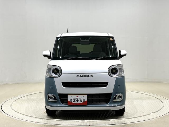 ムーヴキャンバスストライプスＧ　バックカメラ対応　電動パーキングブレーキＬＥＤオートライト・フォグランプ　電動パーキングブレーキ　プッシュボタンスタート　セキュリティアラーム　バックカメラ　両側パワースライドドアウエルカムオープン機能　オート電動格納式ドアミラー（広島県）の中古車