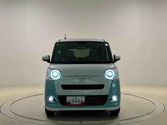 ムーヴキャンバスストライプスＧＬＥＤオートライト・フォグランプ　電動パーキングブレーキ　プッシュボタンスタート　セキュリティアラーム　バックカメラ　両側パワースライドドアウエルカムオープン機能　オート電動格納式ドアミラー（広島県）の中古車