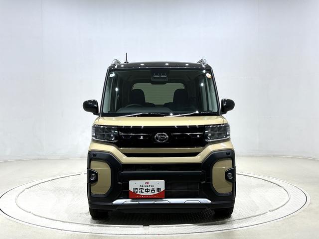 タントファンクロスターボ ツートン 電動パーキングブレーキLEDオートライト パワースライドドアウェルカムオープン機能 電動格納式ドアミラー 助手席ロングスライド 助手席イージークローザー  セキュリティアラーム キーフリーシステム(広島県)の中古車