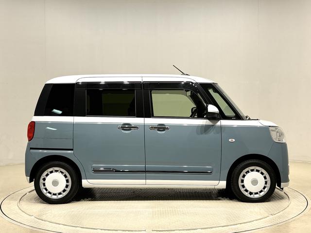 ムーヴキャンバスストライプスＧターボＬＥＤオートライト・フォグランプ　電動パーキングブレーキ　プッシュボタンスタート　セキュリティアラーム　バックカメラ　両側パワースライドドアウエルカムオープン機能　オート電動格納式ドアミラー（広島県）の中古車