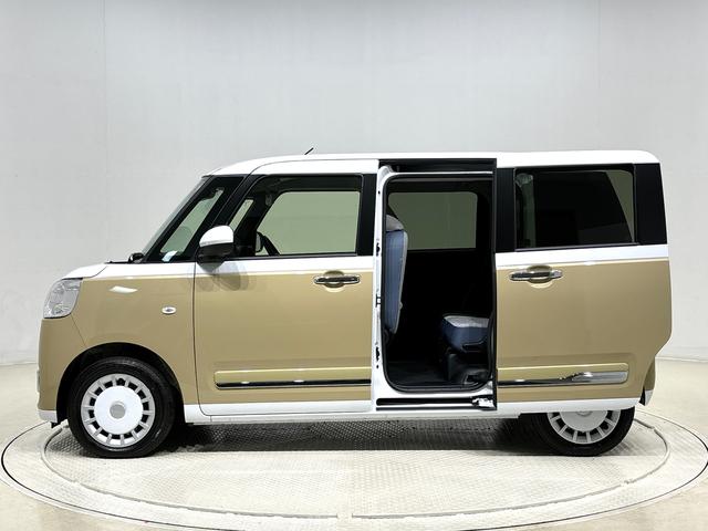 ムーヴキャンバスストライプスG バックモニター対応カメラ シートヒーターLEDオートライト・フォグランプ 電動パーキングブレーキ プッシュボタンスタート セキュリティアラーム バックカメラ 両側パワースライドドアウエルカムオープン機能 オート電動格納式ドアミラー(広島県)の中古車