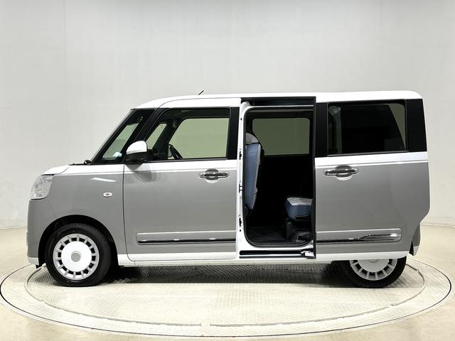 ムーヴキャンバスストライプスＧターボ　バックモニター対応　シートヒーターＬＥＤオートライト・フォグランプ　電動パーキングブレーキ　プッシュボタンスタート　セキュリティアラーム　バックカメラ　両側パワースライドドアウエルカムオープン機能　オート電動格納式ドアミラー（広島県）の中古車