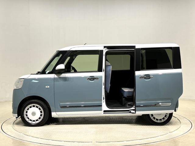 ムーヴキャンバスストライプスＧＬＥＤオートライト・フォグランプ　電動パーキングブレーキ　プッシュボタンスタート　セキュリティアラーム　バックカメラ　両側パワースライドドアウエルカムオープン機能　オート電動格納式ドアミラー（広島県）の中古車