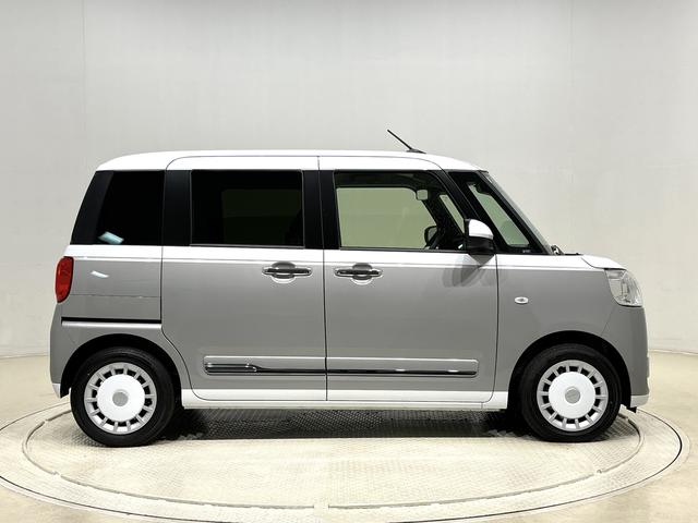 ムーヴキャンバスストライプスＧターボＬＥＤオートライト・フォグランプ　電動パーキングブレーキ　プッシュボタンスタート　セキュリティアラーム　バックカメラ　両側パワースライドドアウエルカムオープン機能　オート電動格納式ドアミラー（広島県）の中古車