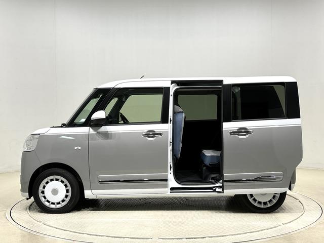 ムーヴキャンバスストライプスＧターボＬＥＤオートライト・フォグランプ　電動パーキングブレーキ　プッシュボタンスタート　セキュリティアラーム　バックカメラ　両側パワースライドドアウエルカムオープン機能　オート電動格納式ドアミラー（広島県）の中古車