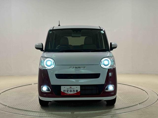 ムーヴキャンバスストライプスG バックモニター対応カメラ シートヒーターLEDオートライト・フォグランプ 電動パーキングブレーキ プッシュボタンスタート セキュリティアラーム バックカメラ 両側パワースライドドアウエルカムオープン機能 オート電動格納式ドアミラー(広島県)の中古車