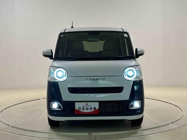 ムーヴキャンバスストライプスＧターボＬＥＤオートライト・フォグランプ　電動パーキングブレーキ　プッシュボタンスタート　セキュリティアラーム　バックカメラ　両側パワースライドドアウエルカムオープン機能　オート電動格納式ドアミラー（広島県）の中古車