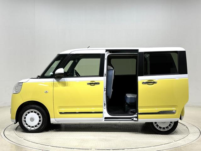 ムーヴキャンバスストライプスＧ　バックモニター対応　電動パーキングブレーキＬＥＤオートライト・フォグランプ　電動パーキングブレーキ　プッシュボタンスタート　セキュリティアラーム　バックカメラ　両側パワースライドドアウエルカムオープン機能　オート電動格納式ドアミラー（広島県）の中古車