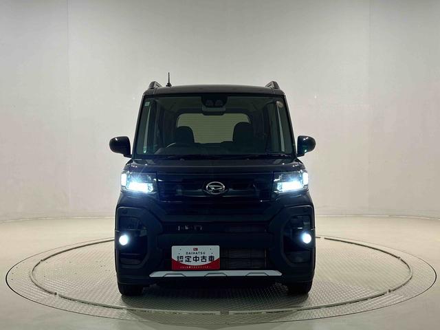 タントファンクロスターボ　　運転席・助手席シートヒーター純正ナビ装着用アップグレードパック　電動パーキングブレーキ　オートブレーキホールド機能　本革巻ステアリングホイール　１５インチアルミホイール　格納式リヤドアサンシェード　キーフリーシステム（広島県）の中古車