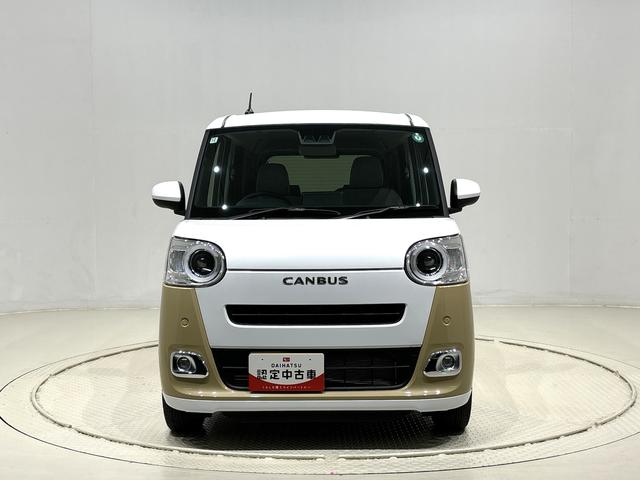 ムーヴキャンバスストライプスG シートヒーター バックモニター対応カメラLEDオートライト・フォグランプ 電動パーキングブレーキ プッシュボタンスタート セキュリティアラーム バックカメラ 両側パワースライドドアウエルカムオープン機能 オート電動格納式ドアミラー(広島県)の中古車