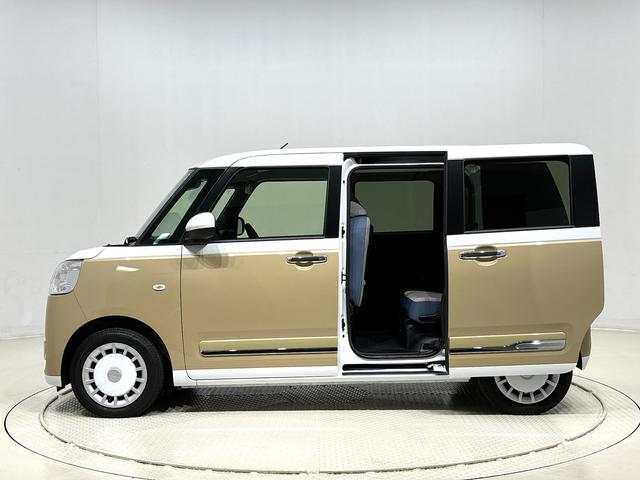 ムーヴキャンバスストライプスG シートヒーター バックモニター対応カメラLEDオートライト・フォグランプ 電動パーキングブレーキ プッシュボタンスタート セキュリティアラーム バックカメラ 両側パワースライドドアウエルカムオープン機能 オート電動格納式ドアミラー(広島県)の中古車