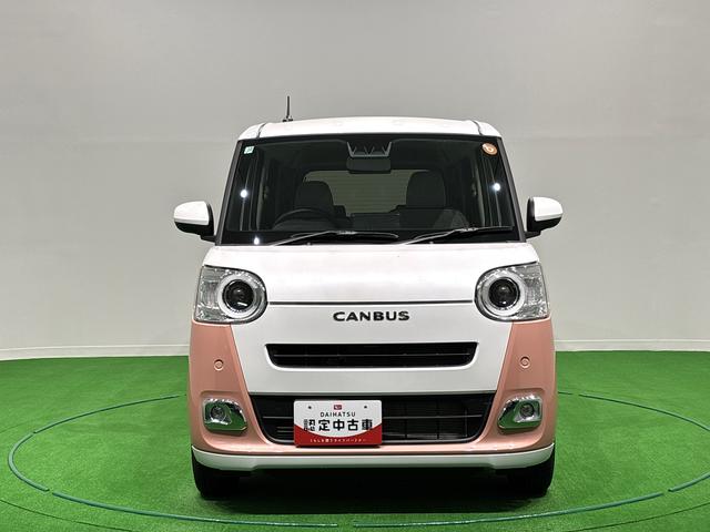 ムーヴキャンバスストライプスＧ　バックモニター対応カメラ　シートヒーターＬＥＤオートライト・フォグランプ　電動パーキングブレーキ　プッシュボタンスタート　セキュリティアラーム　バックカメラ　両側パワースライドドアウエルカムオープン機能　オート電動格納式ドアミラー（広島県）の中古車