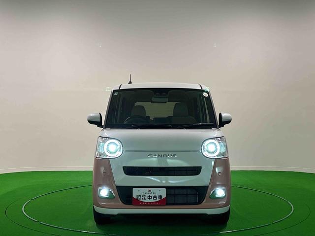 ムーヴキャンバスストライプスＧ　バックモニター対応カメラ　シートヒーターＬＥＤオートライト・フォグランプ　電動パーキングブレーキ　プッシュボタンスタート　セキュリティアラーム　バックカメラ　両側パワースライドドアウエルカムオープン機能　オート電動格納式ドアミラー（広島県）の中古車