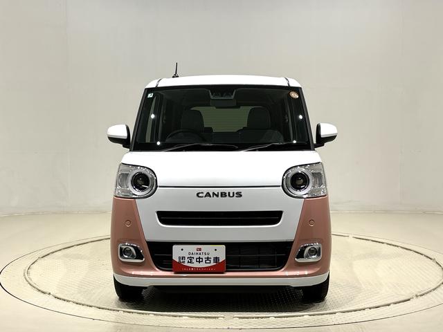 ムーヴキャンバスストライプスＧ　バックモニター対応　ホットカップホルダーＬＥＤオートライト・フォグランプ　電動パーキングブレーキ　プッシュボタンスタート　セキュリティアラーム　バックカメラ　両側パワースライドドアウエルカムオープン機能　オート電動格納式ドアミラー（広島県）の中古車